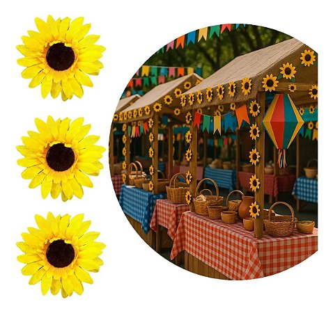 10 Flores Girassol Artificial Decora Festa Junina E São João