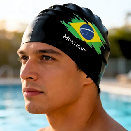 Touca Natação Silicone Mobilidadii Adulto Brasil Preta.