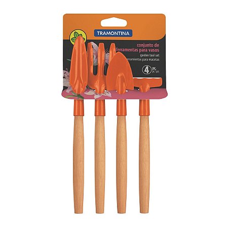 Conjunto para Jardinagem Tramontina Peças Metálicas com Cabo de Madeira 4 Peças 78104/801