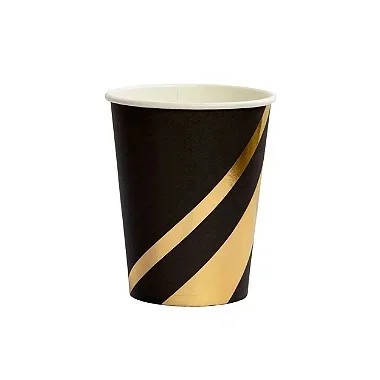 Copo de Papel Listras Preto e Dourado 10 Un.
