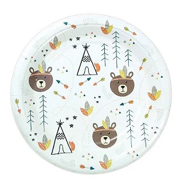 Prato de Papel Urso Boho 8 Un.