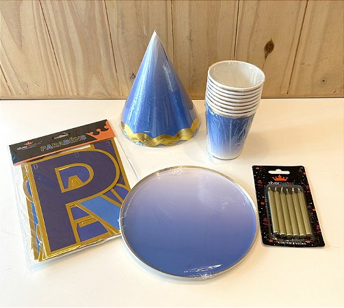 Kit Festa Azul com Dourado 5 itens