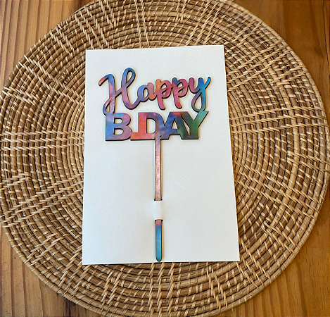 Topo de Bolo Happy Bday Tie-dye