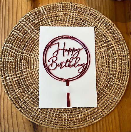 Topo de Bolo Pink Happy Birthday