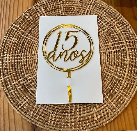 Topo de Bolo 15 Anos Dourado