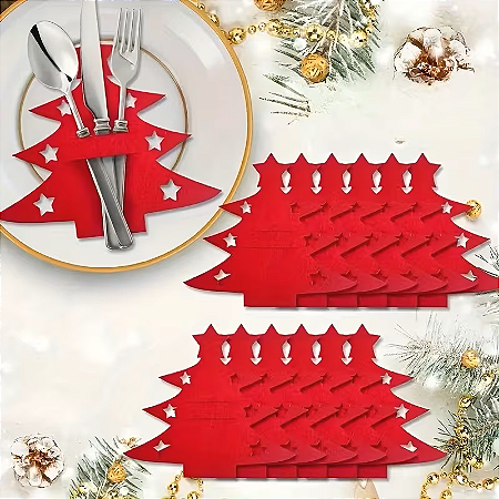 Porta Talher Árvore de Natal Vermelha 6 pçs
