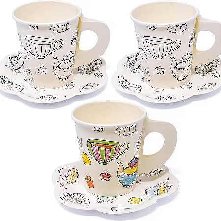 Kit Copo e Prato de Papel para Colorir 12pçs