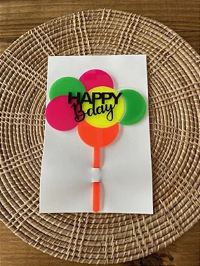 Topo de Bolo Happy Bday Neon