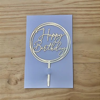 Topo de Bolo Happy Birthday Dourado