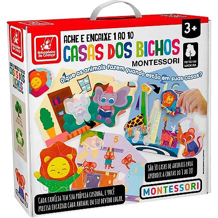 Brinquedos Educativos De Madeira - Ache E Encaixe Casa Dos Bichos - 1 Ao 10 - Montessori