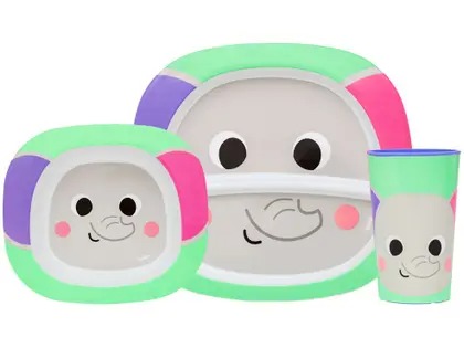 Buba Kit Refeição Prato com divisória Bowl e Copo Personagens Buba Zoo