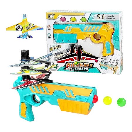 Pistola Lança Aviões E Bolinhas Nerf Infantil Aircraft Gun - verde