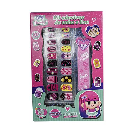 Kit com 20 adesivos de unha e 1 lixa