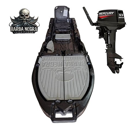 Caiaque Barba Negra + Suporte de Motor + Motor Mercury 9.9 HP - 2 Tempos