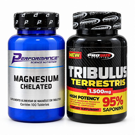 KIT TRIBULUS TERRESTRIS 1500MG 100TAB + MAGNÉSIO QUELATO 100TAB