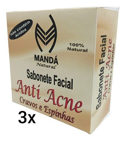 Kit 3 Sabonetes Antiacne Cravos Espinhas Pele Oleosa Seca