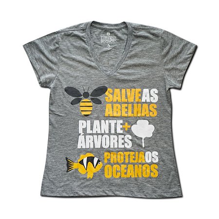 Camiseta Ecológica Salve as Abelhas (gola v)