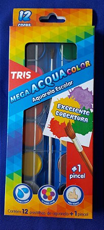 Aquarela em pastilhas escolar - 12 cores - Mega AcquaColor Tris