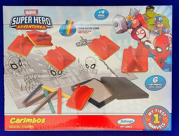 Carimbos Super Hero Adventures Marvel - 6 carimbos + giz de cera - +4 anos - Xalingo