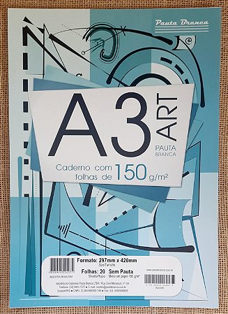 Papel de desenho A3 - 297mmx420mm - 150g/m2 - 20 folhas - Pauta Branca