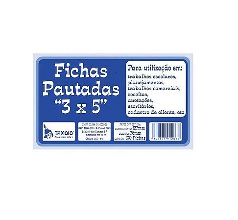 Ficha pautada 3x5 - c/100 - Tamoio