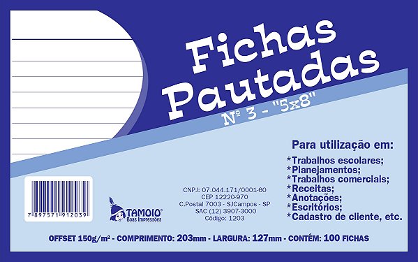 Ficha pautada 5x8 - c/100 - Tamoio