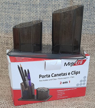 Porta canetas e clips - 2 em 1 - em acrílico - fumê - Maxcril