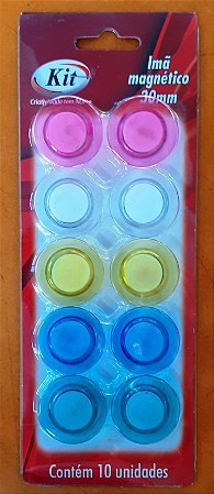 Imã magnético 30mm colorido - cartela com 10 unidades - Kit