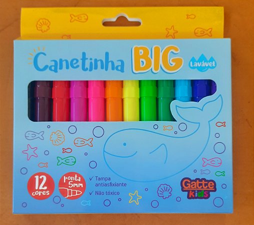 Caneta Big hidrocor grossa - 12 cores - Gatte Kids