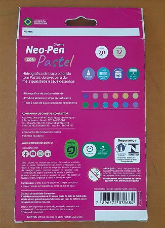 Caneta Hidrocor Neon-Pen - 12 cores - Pastel - Mentos - Compactor