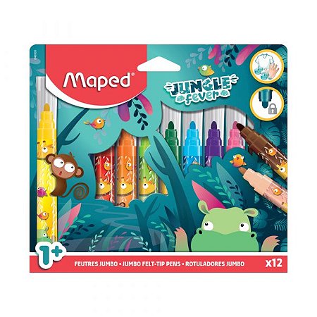 Caneta hidrocor jumbo - Jungle Fever - 12 cores - Maped