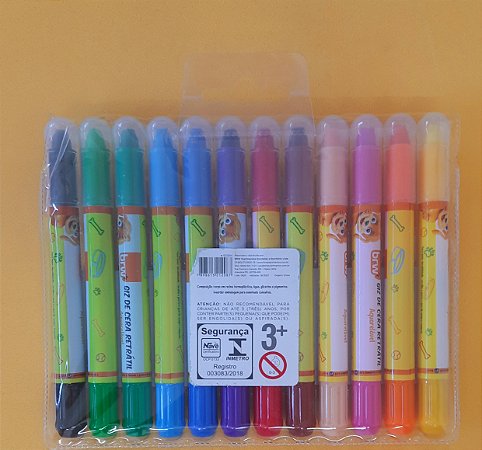 Giz de cera retrátil Aquarelável - 12 cores - BRW