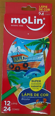 Lápis de cor Bicolor - 12 lápis/24 cores - Molin