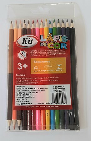 Lápis de cor 12 cores + 3 bicolores tons de pele - KIT