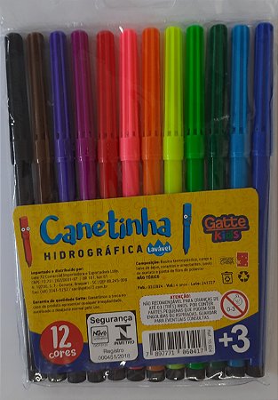 Caneta hidrocor com 12 cores - Gatte Kids