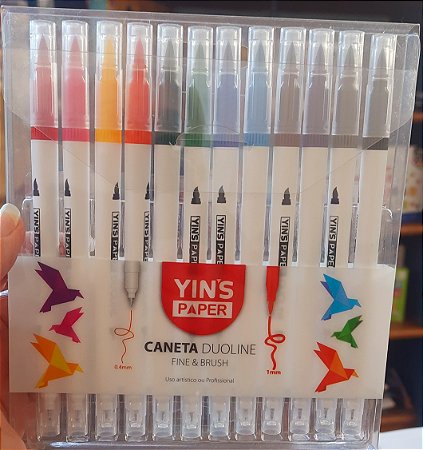 Conjunto de canetas Duoline Fine & Brush - 12 cores - pontas 0,4 mm e 1mm - Yin's Paper