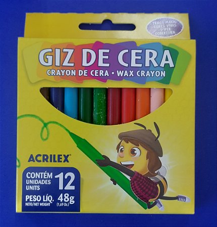 Giz de cera fino com 12 cores - Acrilex