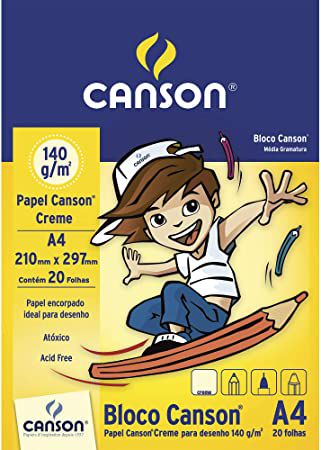 Bloco escolar desenho - 140 g/m2 - A4 - branco - 20 folhas - Canson