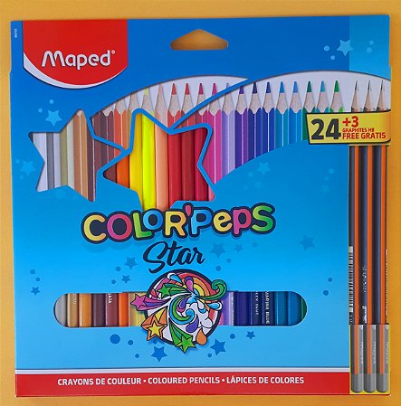 Lápis de cor Color'Peps Maped com 24 cores + 3 lápis pretos Black'Peps