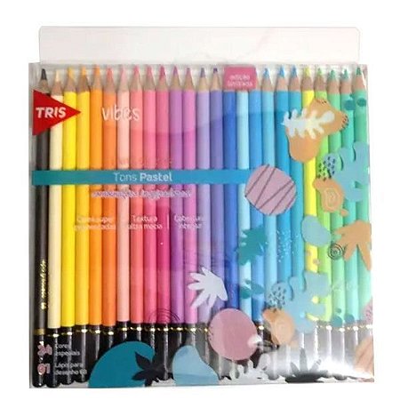 Lápis de cor tons pastéis com 24 cores Vibes + 01 lápis 6B - Tris