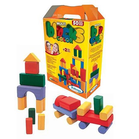 Multi Blocks Color - 50 peças de madeira reflorestada - Xalingo