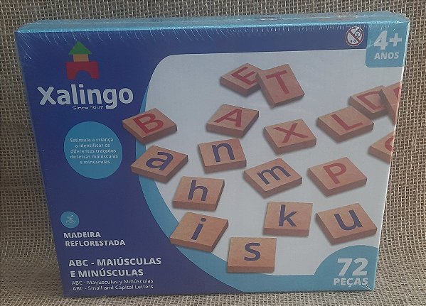 ABC Maiúsculas e minúsculas - 72 peças em madeira reflorestada - Xalingo