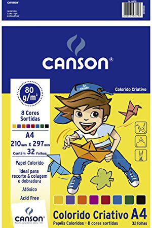 Papel colorido criativo - 80g/m2 - A4 - 32 folhas - 8 cores - Canson