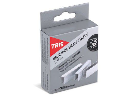 Grampo p/ grampeador - 23/24 - niquelado - 1000 unidades - Heavy Duty - TRIS