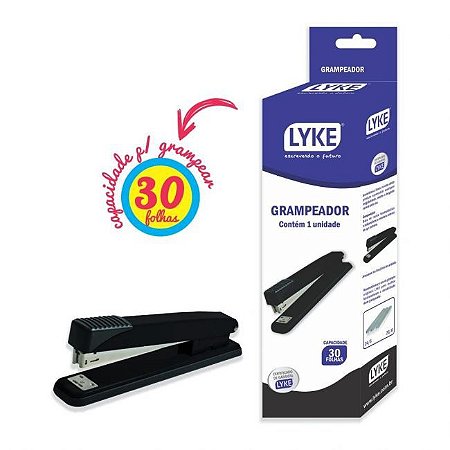 Grampeador para até 30 fls. 75g/m2 - 20 x 6,5 x 4cm - grampos 24/6 e 26/6 - LYKE