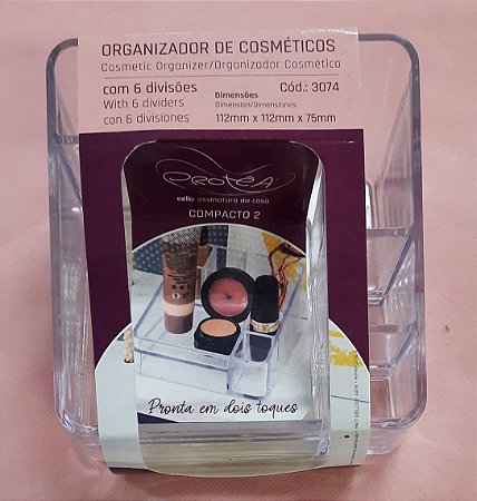 Organizador de cosméticos - 6 divisórias - acrílico transparente - Dello