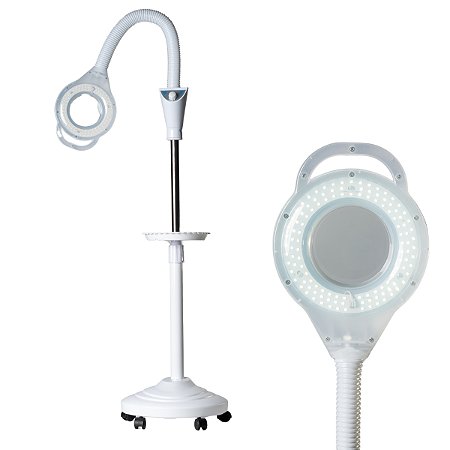 Luminária de Chão Estética Avançada LED 12W com Lupa 5X, Rodízios e Base Reforçada