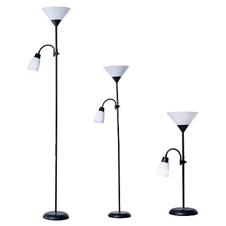 Luminária de Chão TechLed 170cm Preta | 2 Pontos de Luz E27 Interruptor Duplo