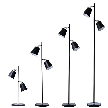 Luminária de Chão Preta TechLed | 2 Cúpulas E27 | Interruptor Duplo