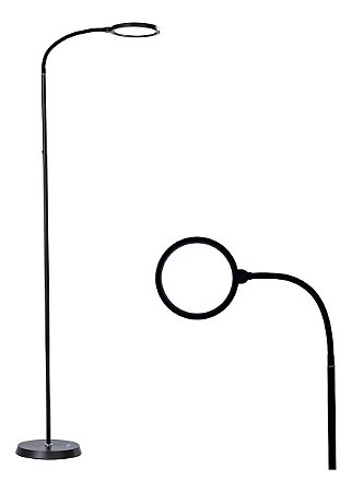 Luminária de Chão LED 12W Preta Flexível com 3 Cores de Luz e Dimmer